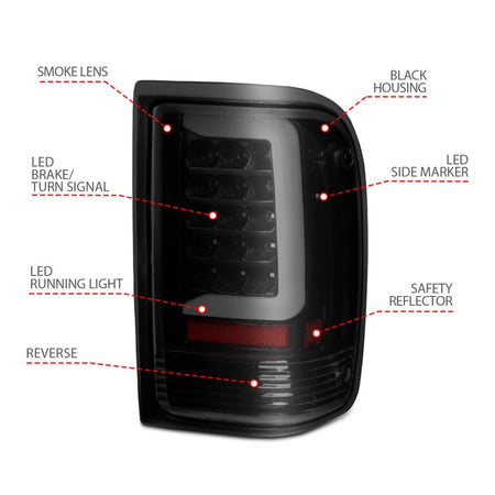 ANZO 1993 - 1997 Ford Ranger LED Tail Lights w/ Light Bar Black Housing Smoked Lens - CPC Performance