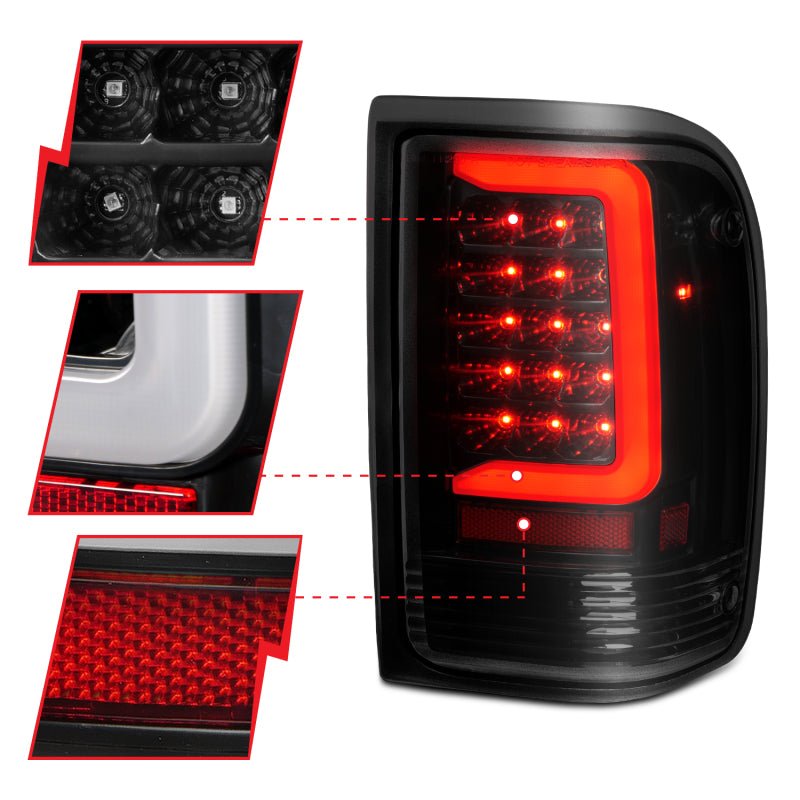 ANZO 1993 - 1997 Ford Ranger LED Tail Lights w/ Light Bar Black Housing Smoked Lens - CPC Performance