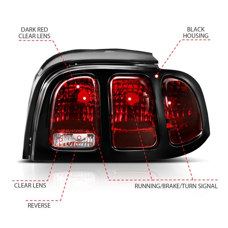 ANZO 1994 - 1998 Ford Mustang Taillight Dark Red Lens (OE Style) - CPC Performance