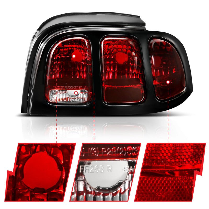 ANZO 1994 - 1998 Ford Mustang Taillight Dark Red Lens (OE Style) - CPC Performance