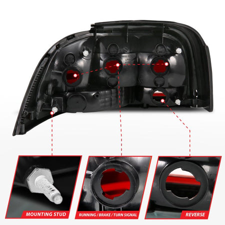 ANZO 1994 - 1998 Ford Mustang Taillight Dark Red Lens (OE Style) - CPC Performance