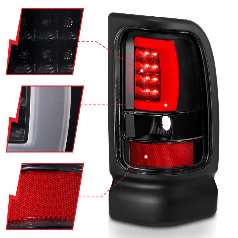 ANZO 1994 - 2001 Dodge Ram 1500 LED Taillights Plank Style Black w/Clear Lens - CPC Performance