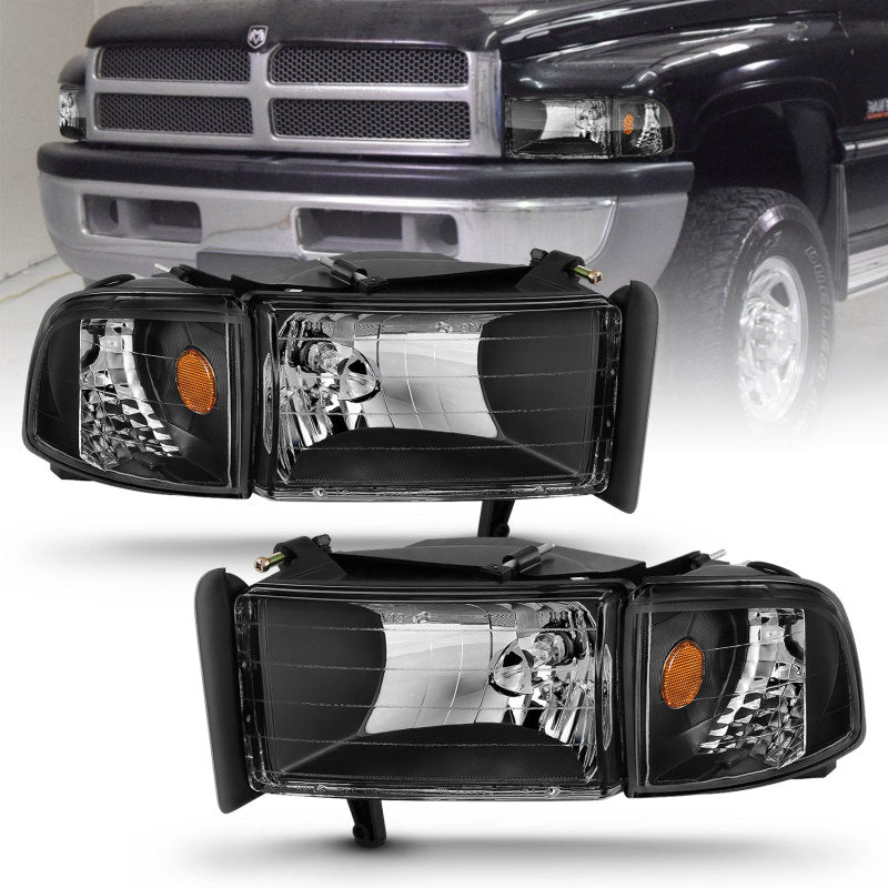 ANZO 1994 - 2001 Dodge Ram Crystal Headlights Black - CPC Performance