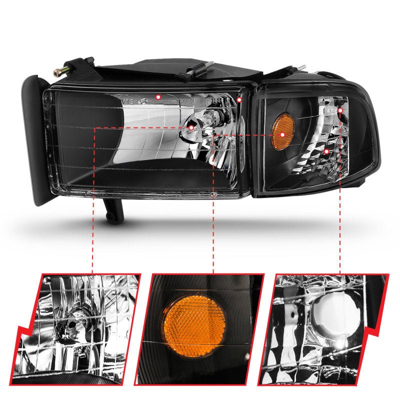ANZO 1994 - 2001 Dodge Ram Crystal Headlights Black - CPC Performance
