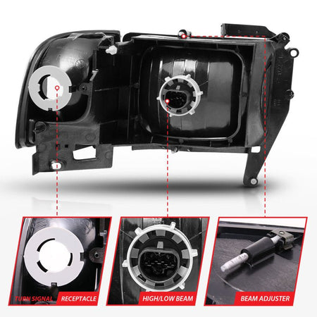 ANZO 1994 - 2001 Dodge Ram Crystal Headlights Black - CPC Performance