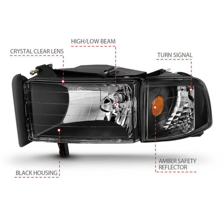 ANZO 1994 - 2001 Dodge Ram Crystal Headlights Black - CPC Performance