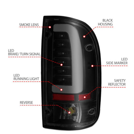 ANZO 1995 - 2000 Toyota Tacoma LED Taillights Black Housing Smoke Lens (Pair) - CPC Performance