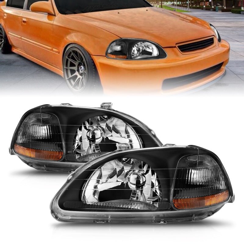 ANZO 1996 - 1998 Honda Civic Crystal Headlights Black - CPC Performance