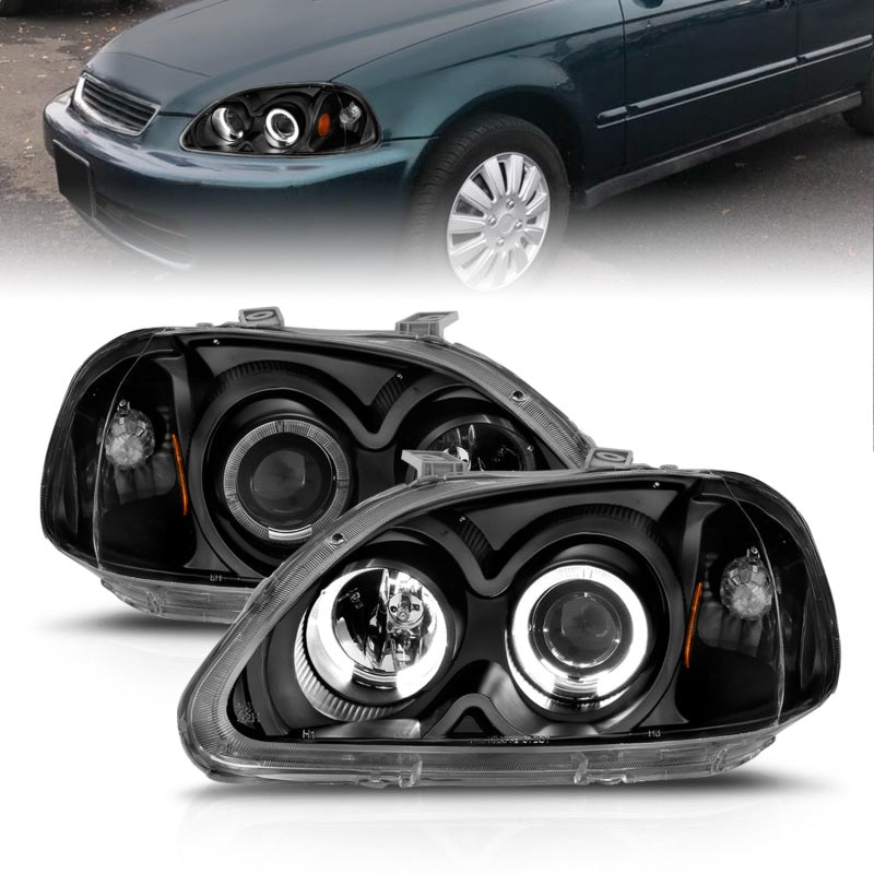 ANZO 1996 - 1998 Honda Civic Projector Headlights w/ Halo Black - CPC Performance