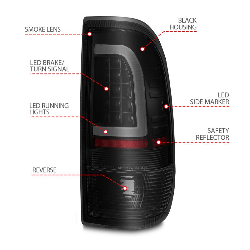 ANZO 1997 - 2003 Ford F - 150 LED Tail Lights w/ Light Bar Black Housing Smoke Lens - CPC Performance