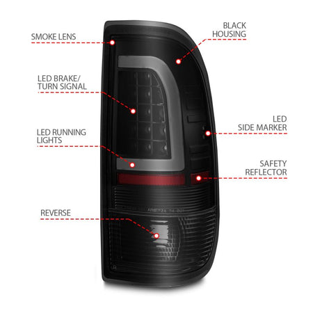 ANZO 1997 - 2003 Ford F - 150 LED Tail Lights w/ Light Bar Black Housing Smoke Lens - CPC Performance