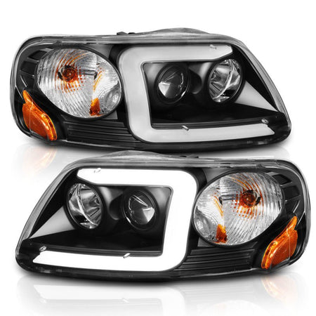 ANZO 1997 - 2003 Ford F - 150 Projector Headlights w/ Light Bar Black Housing - CPC Performance