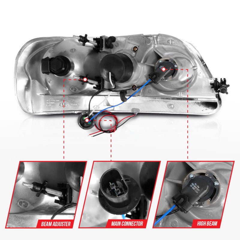ANZO 1997 - 2003 Ford F - 150 Projector Headlights w/ Light Bar Black Housing - CPC Performance