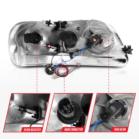 ANZO 1997 - 2003 Ford F - 150 Projector Headlights w/ Light Bar Black Housing - CPC Performance