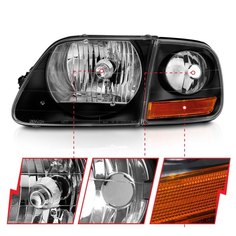 ANZO 1997 - 2003 Ford F150 Crystal Headlight Black w/ Parking Light - CPC Performance