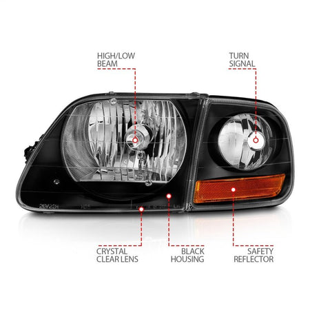 ANZO 1997 - 2003 Ford F150 Crystal Headlight Black w/ Parking Light - CPC Performance