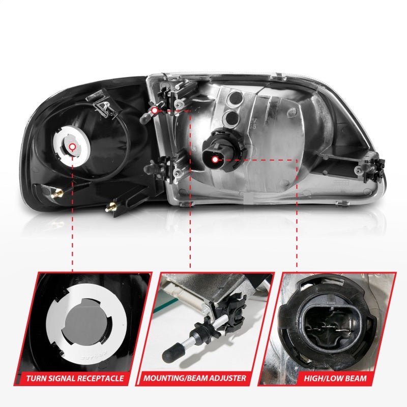 ANZO 1997 - 2003 Ford F150 Crystal Headlight Black w/ Parking Light - CPC Performance