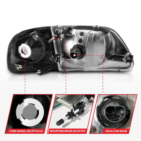 ANZO 1997 - 2003 Ford F150 Crystal Headlight Black w/ Parking Light - CPC Performance