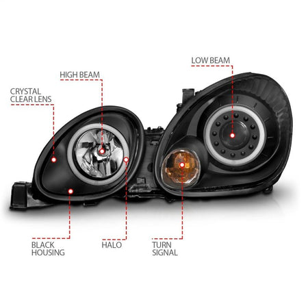 ANZO 1998 - 2005 Lexus Gs300 Projector Headlights w/ Halo Black - CPC Performance
