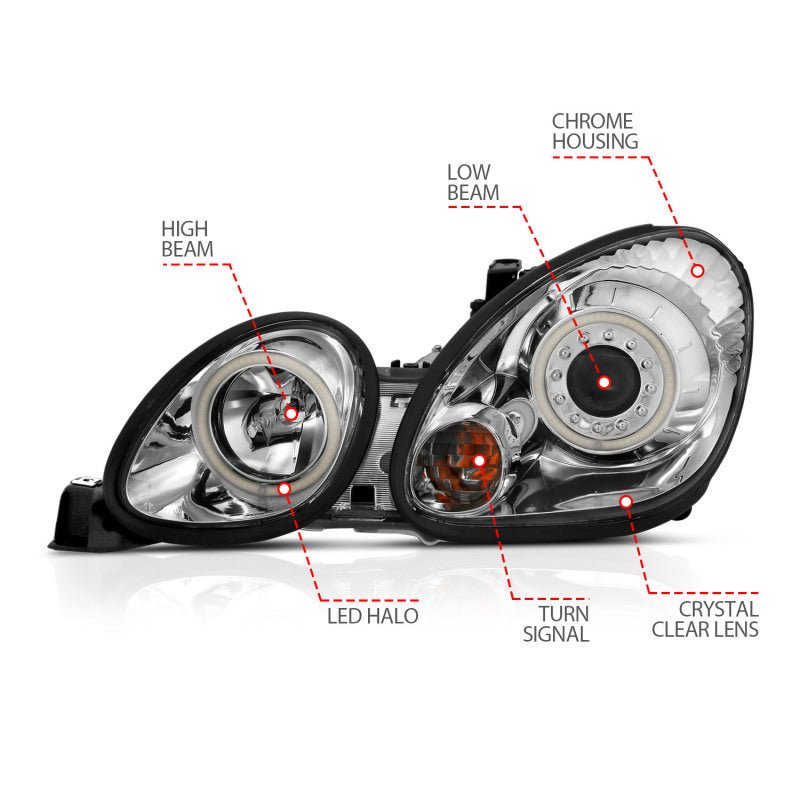 ANZO 1998 - 2005 Lexus Gs300 Projector Headlights w/ Halo Chrome - CPC Performance