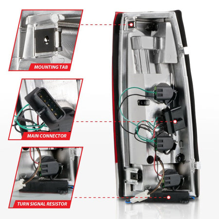 ANZO 1999 - 2000 Cadillac Escalade LED Taillights Chrome Housing Red/Clear Lens Pair - CPC Performance