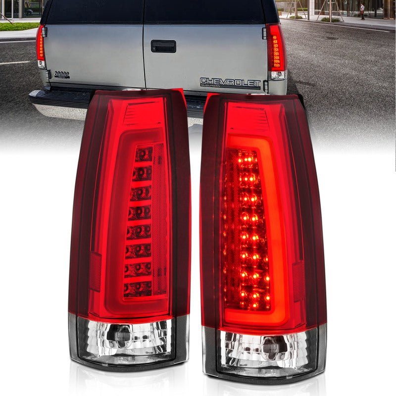 ANZO 1999 - 2000 Cadillac Escalade LED Taillights Chrome Housing Red/Clear Lens Pair - CPC Performance