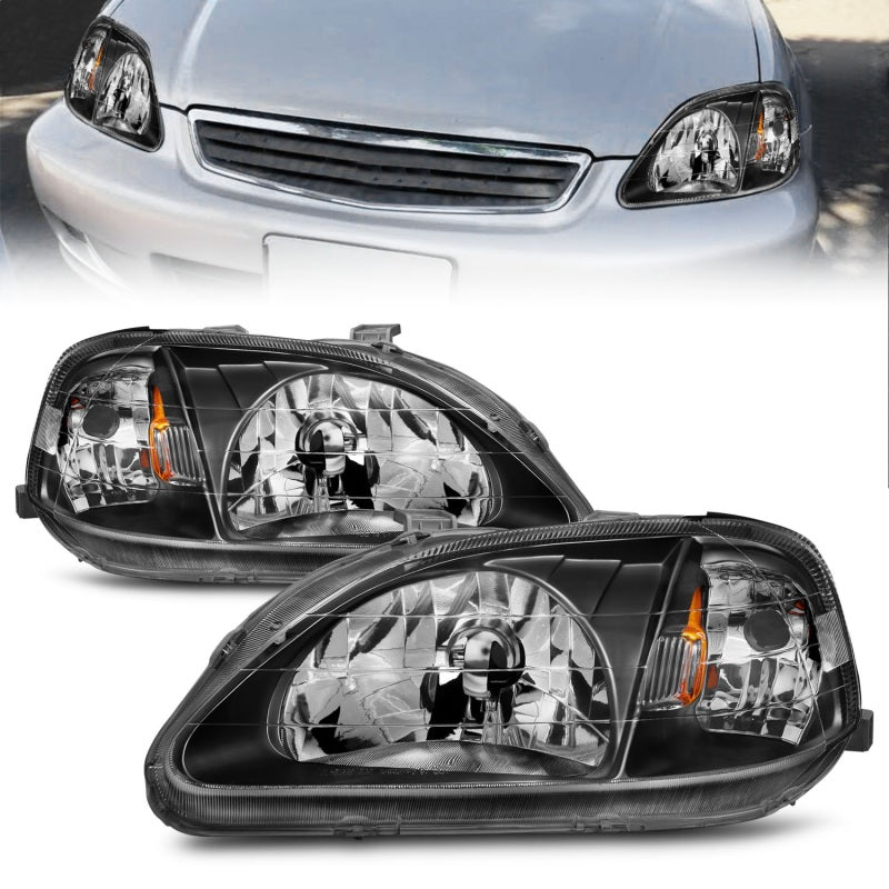 ANZO 1999 - 2000 Honda Civic Crystal Headlights Black - CPC Performance
