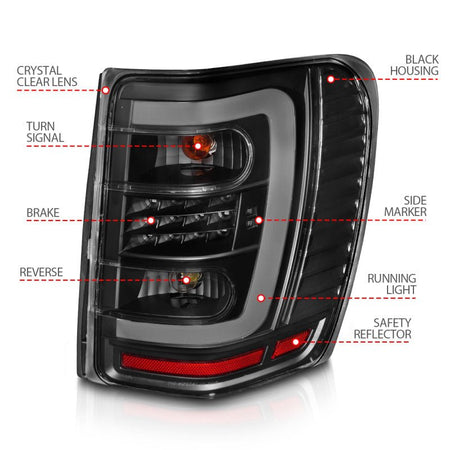 ANZO 1999 - 2004 Jeep Grand Cherokee LED Tail Lights w/ Light Bar Black Housing Clear Lens - CPC Performance