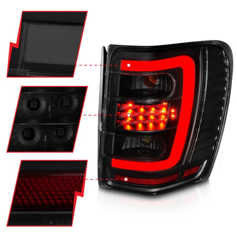 ANZO 1999 - 2004 Jeep Grand Cherokee LED Tail Lights w/ Light Bar Black Housing Smoke Lens - CPC Performance