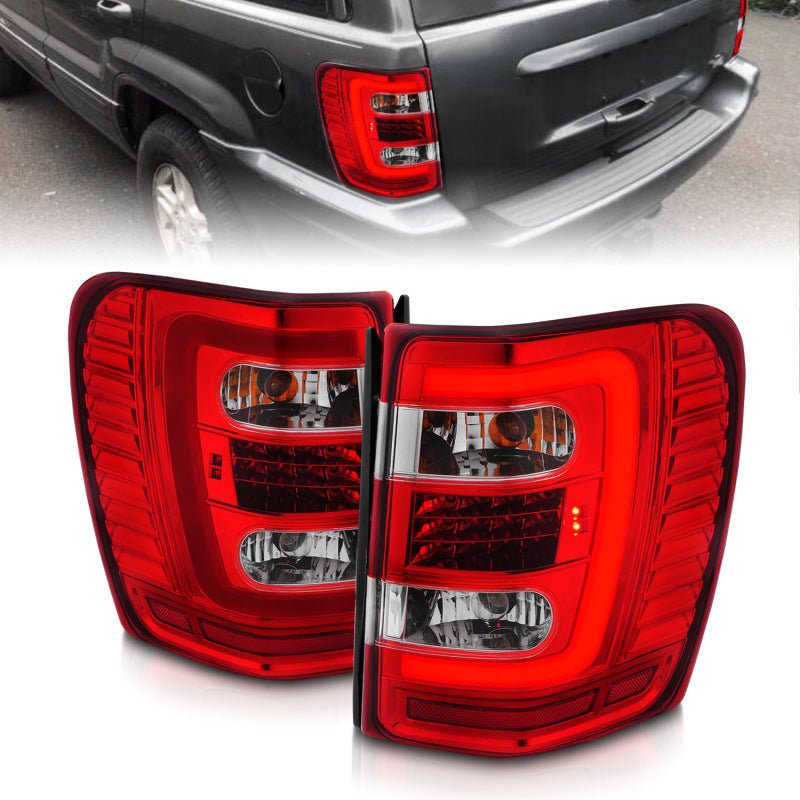 ANZO 1999 - 2004 Jeep Grand Cherokee LED Tail Lights w/ Light Bar Chrome Housing Red/Clear Lens - CPC Performance