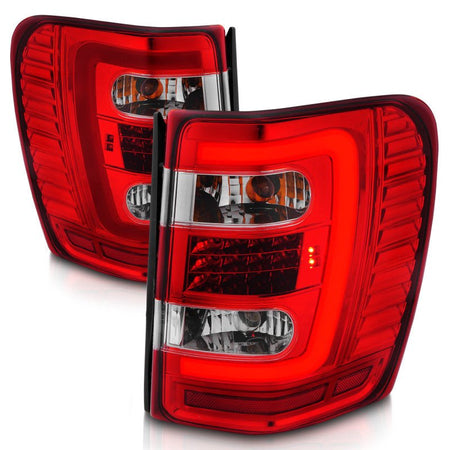 ANZO 1999 - 2004 Jeep Grand Cherokee LED Tail Lights w/ Light Bar Chrome Housing Red/Clear Lens - CPC Performance