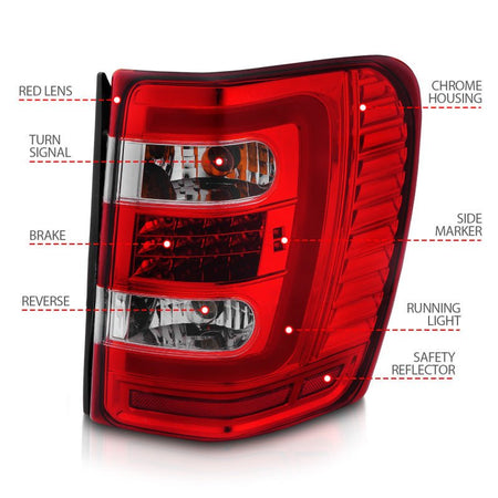 ANZO 1999 - 2004 Jeep Grand Cherokee LED Tail Lights w/ Light Bar Chrome Housing Red/Clear Lens - CPC Performance