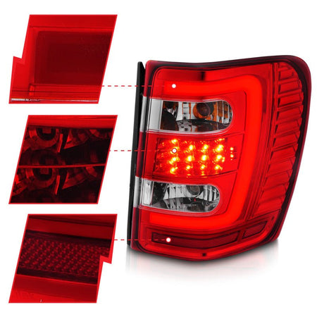 ANZO 1999 - 2004 Jeep Grand Cherokee LED Tail Lights w/ Light Bar Chrome Housing Red/Clear Lens - CPC Performance