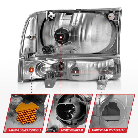 ANZO 2000 - 2004 Ford Excursion Crystal Headlights Black - CPC Performance