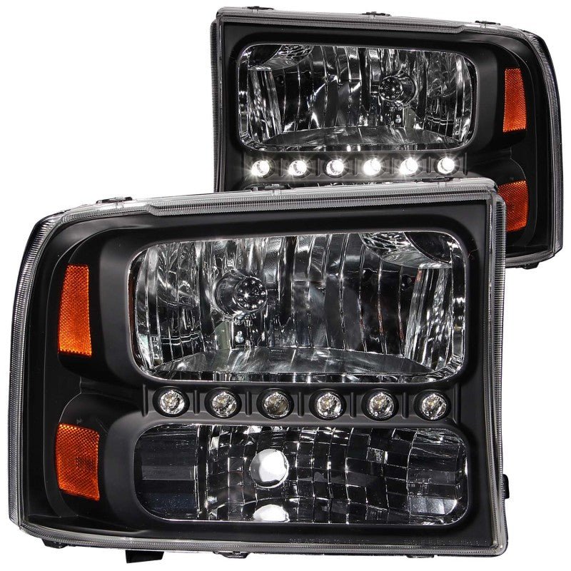 ANZO 2000 - 2004 Ford Excursion Crystal Headlights Black w/ LED 1pc - CPC Performance