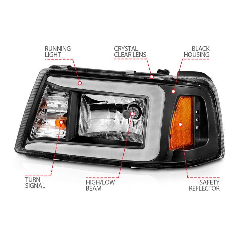 ANZO 2001 - 2011 Ford Ranger Crystal Headlights w/ Light Bar Black Housing - CPC Performance