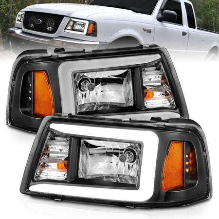 ANZO 2001 - 2011 Ford Ranger Crystal Headlights w/ Light Bar Black Housing - CPC Performance