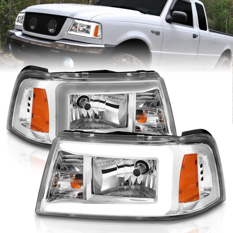 ANZO 2001 - 2011 Ford Ranger Crystal Headlights w/ Light Bar Chrome Housing - CPC Performance