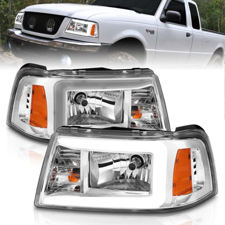 ANZO 2001 - 2011 Ford Ranger Crystal Headlights w/ Light Bar Chrome Housing - CPC Performance