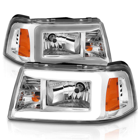 ANZO 2001 - 2011 Ford Ranger Crystal Headlights w/ Light Bar Chrome Housing - CPC Performance