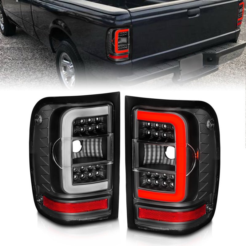 ANZO 2001 - 2011 Ford Ranger LED Tail Lights w/ Light Bar Black Housing Clear Lens - CPC Performance