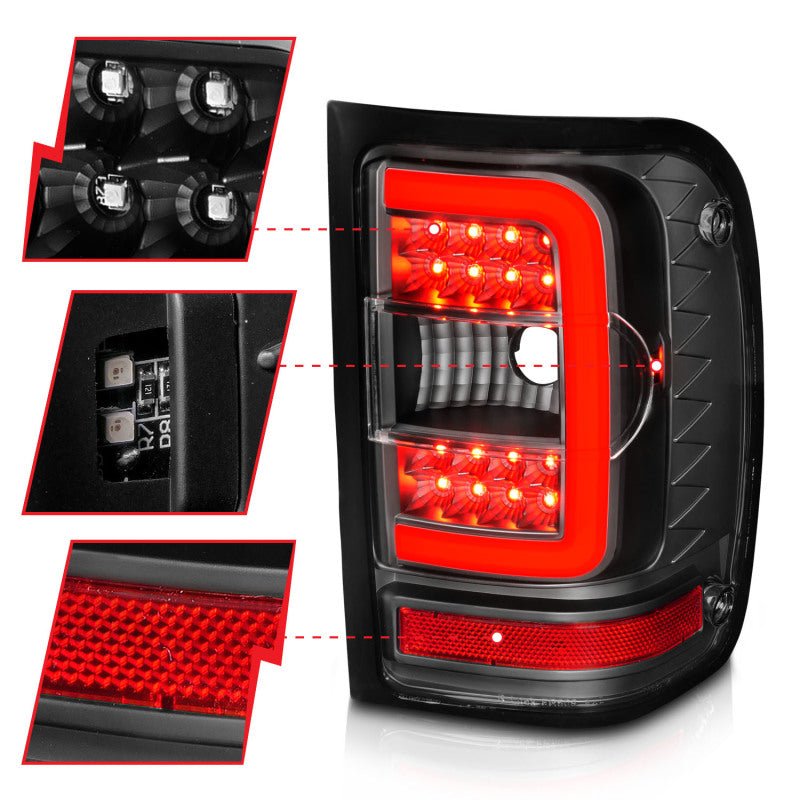 ANZO 2001 - 2011 Ford Ranger LED Tail Lights w/ Light Bar Black Housing Clear Lens - CPC Performance