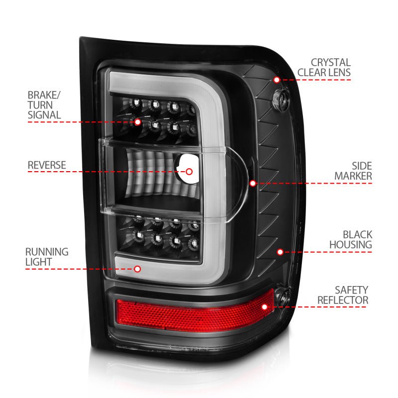 ANZO 2001 - 2011 Ford Ranger LED Tail Lights w/ Light Bar Black Housing Clear Lens - CPC Performance