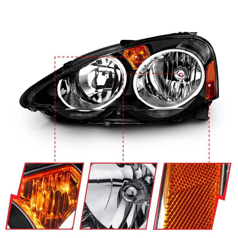 ANZO 2002 - 2004 Acura RSX Crystal Headlights Black - CPC Performance