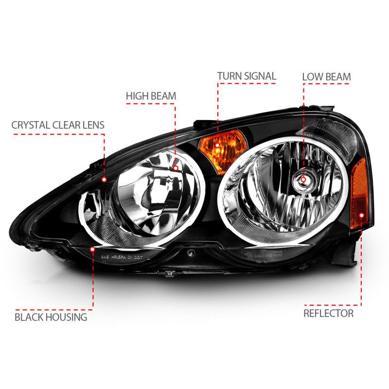ANZO 2002 - 2004 Acura RSX Crystal Headlights Black - CPC Performance