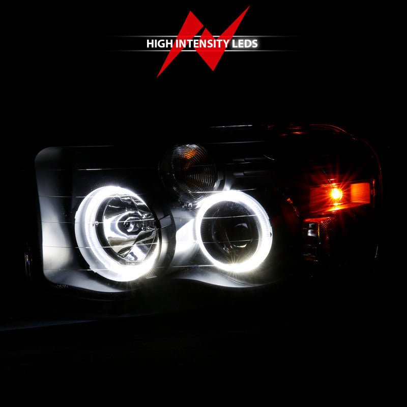 ANZO 2002 - 2005 Dodge Ram 1500 Projector Headlights w/ Halo Black Clear Amber - CPC Performance