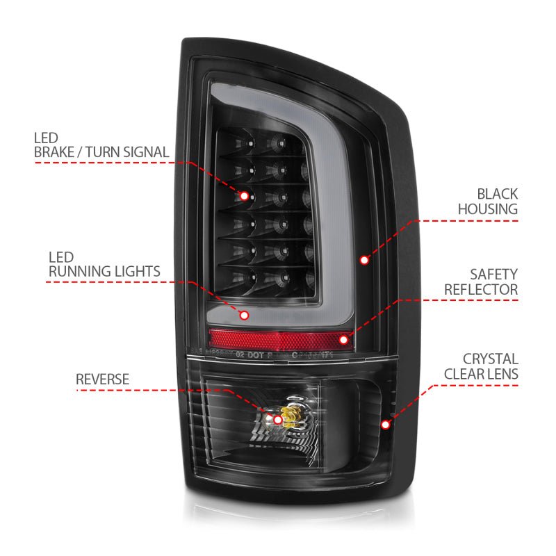 ANZO 2002 - 2006 Dodge Ram 1500 LED Tail Lights w/ Light Bar Black Housing Clear Lens - CPC Performance