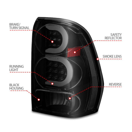 ANZO 2002 - 2009 Chevrolet Trailblazer LED Tail Lights w/ Light Bar Black Housing Smoke Lens - CPC Performance