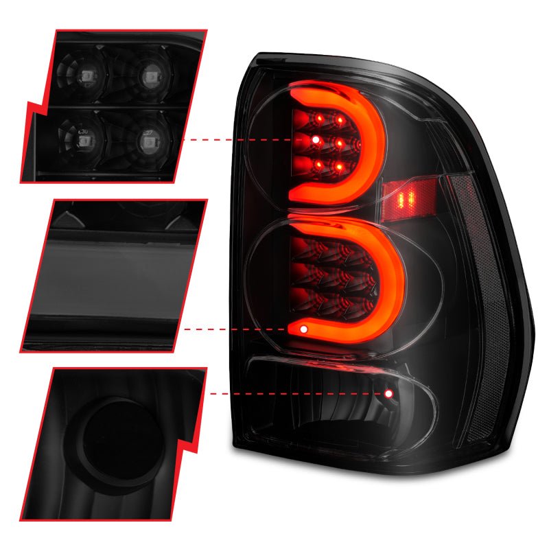 ANZO 2002 - 2009 Chevrolet Trailblazer LED Tail Lights w/ Light Bar Black Housing Smoke Lens - CPC Performance