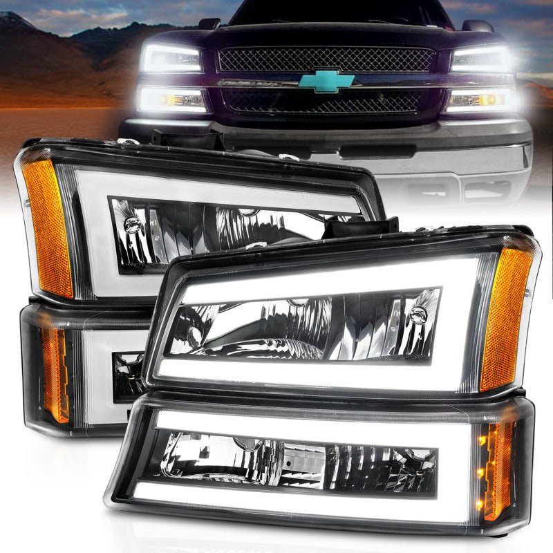 ANZO 2003 - 2006 Chevrolet Silverado 1500 Crystal Headlights w/ Light Bar Black Housing - CPC Performance